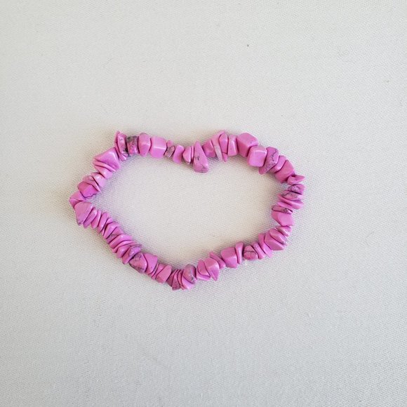 PINK Polished HOWLITE stones Stretch Bracelet - Picture 2 of 4